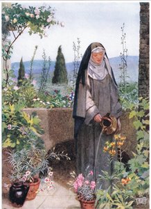 Pyhä Clare perustamansa luostarin puutarhassa (litho) tekijältä Eleanor Fortescue Brickdale