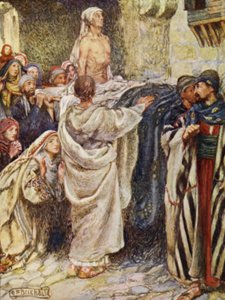 El fill de la vídua criat a Nain (litografia de color) finlandès tekijältä Eleanor Fortescue Brickdale