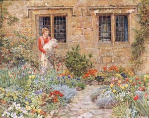 Äiti ja lapsi kukkapuutarhassa tekijältä Eleanor Fortescue Brickdale