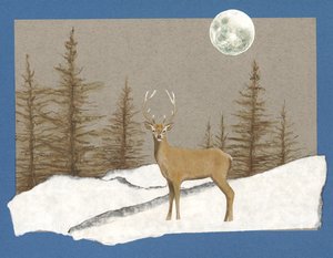 Yöllinen kohtaaminen, 2012 (akvarelli paperille ja kollaasi) tekijältä Eleanor Grafton