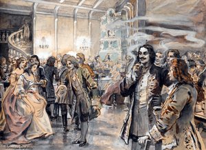 Easter Celebrations at the Court of Peter the Great (Pierre le grand) - Peinture de Elena Petrovna Samokish Sudkovskaya (Samokish-Sudkovskaya)(1863-1924) - Watercolour, Gouache on cardboard, 25,38x35 - Private Collection   1397705   fi       finnish Succes