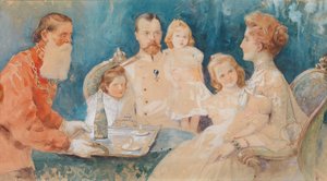 Tsaari Nikolai II ja Aleksandra Fjodorovna tyttäriensä Olgan, Tatjanan, Marian ja Anastasian kanssa