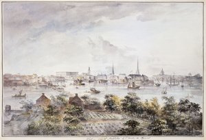 Näkymä Tukholmaan Kungsholmenista Kuninkaanlinnan ja Storkyrkanin, Tyskakyrkanin, Katarinakyrkan ja Riddarholmskyrkanin kanssa,