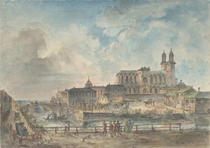 Näkymä Uppsalan tuomiokirkolle pohjoisesta, 1700-1800-luvun alku.