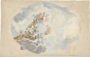 Suunnittelu kattomaalaukseen putilla, kukilla ja seppeleillä tekijältä Elias van Nijmegen (possibly)