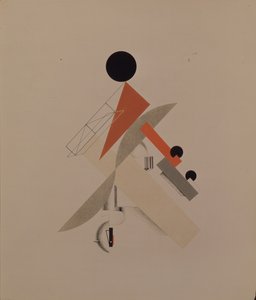Maailmanmatkaaja. Figuuri A. Kruchenykhin oopperaan Voitto auringon yli, 1920-1921 tekijältä Eliezer Markowich Lissitzky