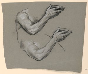 Piirros, Yksityiskohtia kahdesta miehen kädestä, n. 1885. tekijältä Elihu Vedder
