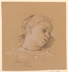 Piirros, Italialaisen tytön pää, n. 1885 tekijältä Elihu Vedder