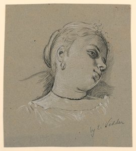 Piirros, Italialaisen tytön pää, n. 1885 tekijältä Elihu Vedder
