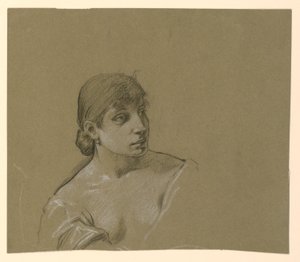 Piirustus, Nuoren naisen muotokuva, n. 1885 tekijältä Elihu Vedder