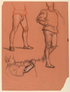 Piirustus, yksityiskohtia mieshahmoista, n. 1885 tekijältä Elihu Vedder