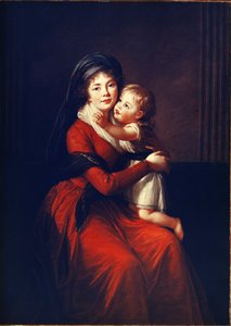 Prinsessa Alexandra Petrovna Galitzine (Golitsyna tai Galitzyne) protassovin (1774-1842) muotokuva poikansa kanssa. Elisabeth Vigee-Lebrunin (Vigee Lebrun) (1755-1842) maalaus öljy kankaalle tekijältä Elisabeth Louise Vigee Lebrun