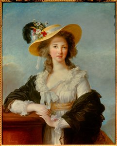Yolande Gabrielle Martine de Polastronin, Polignacin herttuattaren (1749-1793) muotokuva Marie Elisabeth Louise Vigee Le brunin (tai Vigee-Lebrunin tai Vigee Lebrunin) olkihattumaalauksella (1755-1842) 1782 su. 0,92x0,73 m - Herttuattaren muotokuva - Muoto tekijältä Elisabeth Louise Vigee Lebrun