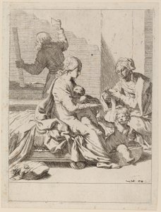 Pyhä perhe Pyhän Elisabetin ja Pyhän Johannes Kastajan kanssa tekijältä Elisabetta Sirani