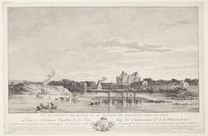 Näkymä Château de Madridille ja Pavillon de Bagatellelle (Vue du Chateau de Madrid et du Pavillon de Bagatelle pres de Paris) tekijältä Elise Saugrain