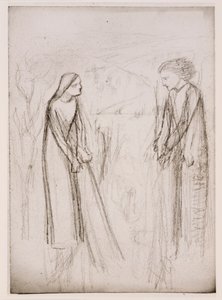 Annunciation, mahdollisesti 1970-77 (mustavalkoinen valokuva valkoiselle paperille painettuna). tekijältä Elizabeth Eleanor (1834 62) (after) Siddal