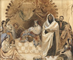 Brit Milah Tangerissa, 1838 (wc ja vartaloväri paperilla, päällystetty värillisellä lasilla)