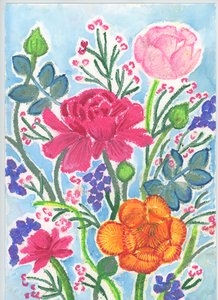 Ranunculus-kimppu, 2018 (öljypastelli)