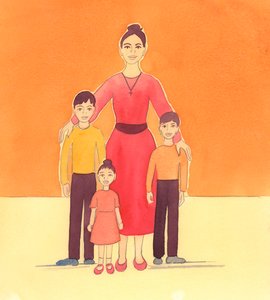 Äiti antaa Jumalalle iloa, kun hän rakastaa ja hoitaa lapsiaan, 2005 (akvarelli paperille). tekijältä Elizabeth Wang