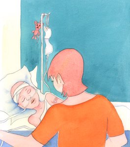 Äiti, jolla on vakavasti sairas lapsi, rakastaa häntä edelleen, 2005 (akvarelli paperille). tekijältä Elizabeth Wang
