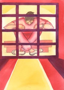 Synnin loukkuun jäänyt ihminen on kuin häkissä oleva vanki, avain sisällä, 2004 (paperilla) tekijältä Elizabeth Wang