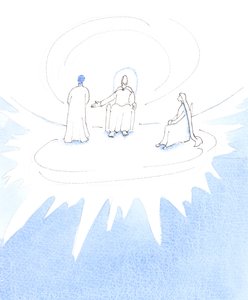 Ihminen, joka kuolee ja on valmis taivaaseen, siirtyy Pyhän Kolminaisuuden sydämeen elämään ikuisessa autuudessa ja täyttymyksessä, 2005 (akvarelli paperille). tekijältä Elizabeth Wang