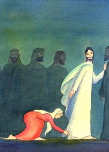 Nainen ajatteli itsekseen: "Jos voin vain koskettaa Hänen vaatteensa helmaa, tulen parantumaan", 2001 (paperilla) tekijältä Elizabeth Wang