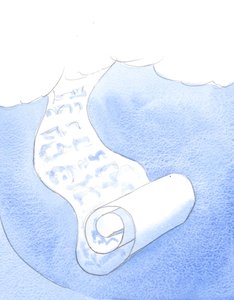 "Kaikki oppi on yksi". Jumalan totuus on yksi; se ei koostu monesta osasta. Se "virtaa" Jumalasta, kuten kirjakäärö putoaa taivaasta, 2002 (w/c paperilla) tekijältä Elizabeth Wang