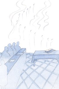 Enkelit kaikuivat veljien nöyriä lauluja, heidän palvontaansa kietoutuneena iloon ja kirkkaisiin lipuihin, 2000 (paperilla) tekijältä Elizabeth Wang