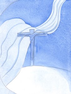Kun Kristus vuodattaa verensä uudessa liitossa, suuri ilkeä tuuli pyyhkäisee ristin yli, uhkaa ja tuhoaa, 2001 (paperilla) tekijältä Elizabeth Wang