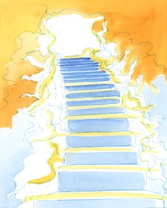 Ikään kuin taivaan "ovesta" Jumalan armot vuotavat ulospäin, portaita alas, meille, alla oleville, 2003 (paperilla) tekijältä Elizabeth Wang