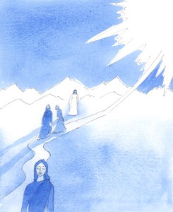 Niin kuin sydäntäni nyt särkee, Kristus kertoi minulle, niin myös hänen sydäntään särki, kun hän maallisena elämänsä aikana näki ihmisten jättävän huomiotta hänen viisaat sanansa ja kieltäytyvän seuraamasta tietä taivaaseen, 2005 (akvarelli paperille). tekijältä Elizabeth Wang