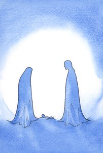 Ihmeellisen vauvan (jonka äiti seisoi Hänen edessään vielä neitseellisessä pyhyydessä) nähdessään Pyhä Joosef palkittiin voimakkaasti uskostaan., 2001 (paperilla) tekijältä Elizabeth Wang