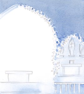 Ennen pyhän messun alkamista näin kirkon näkymättömästi koristeltu seppeleillä Siunatun Ladymme juhlaa varten., 2001 (paperilla) tekijältä Elizabeth Wang