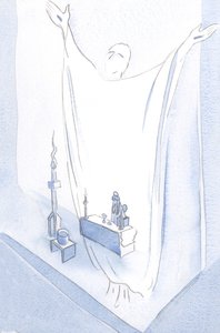 "Hänen pyhien ja loistavien haavojensa kautta". Pääsiäisen messussa esitin yhden todella täydellisen rukouksen: Kristuksen oman rukouksen, alttarilla., 2001 (paperilla) tekijältä Elizabeth Wang