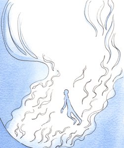 Näyttää siltä, ​​että Jumalan lapset leikkivät Hänen Läsnäolossaan niiden liekkien langoista, joilla Isä kurottautuu jumaluuden suuresta, kirkkaasta tulesta, 2003 (paperilla) tekijältä Elizabeth Wang