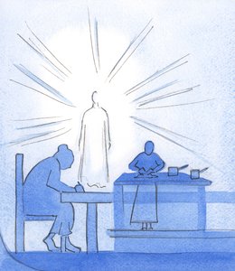 Kristus vakuutti minulle, että hän katsoo rakastavasti, kun teen yksinkertaisia velvollisuuksiani (kun kirjoitan joulukortteja tai kokkaan aterian) rakkauden kautta Jumalaa ja "naapuria" kohtaan, 2002 (paperilla) tekijältä Elizabeth Wang