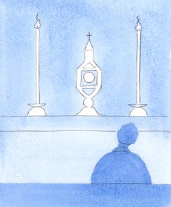Kristus ei odota meidän tulevan täydellisiksi vain siksi, että vietämme aikaa hänen kanssaan näyttelyssä, 2005 (akvarelli paperille). tekijältä Elizabeth Wang