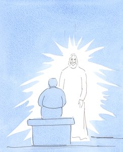 Kristus on ruumiillisesti Läsnä taivaassa - joka on hyvin lähellä meitä. Olemme yhteydessä taivaaseen rukouksessamme., 2004 (w/c paperilla) tekijältä Elizabeth Wang