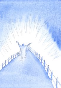 Kristus on kirkkonsa kanssa messun pyhän uhrin aikana, rukoilemassa puolestamme, 2002 (paperilla) tekijältä Elizabeth Wang