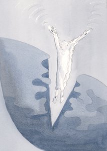Kristus hyppää rakkaudellisesti sydämiemme kauhistuttavaan pimeään syvyyteen., 2001 (paperilla) tekijältä Elizabeth Wang