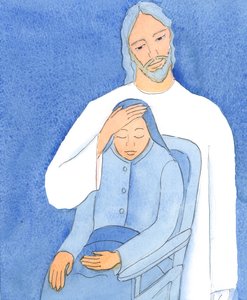 Kristus tarjoaa lohtua kaikille; mutta jos kieltäydymme lähestymästä Häntä, emme voi vastaanottaa hänen apuaan, 2004 (w/c paperilla) tekijältä Elizabeth Wang