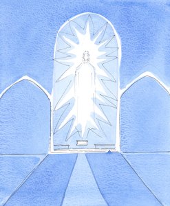 Kristus, meidän Jumalamme, on sakramentaalisesti läsnä kaikessa kirkkaudessaan tabernaakkelissa, 2005 (akvarelli paperille). tekijältä Elizabeth Wang