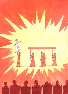 Kristus, meidän Jumalamme, on todella läsnä Siunatussa Sakramentissa. Hänen kunniansa loistaa, kun kunnioitamme häntä kulkueessa, 2002 (paperilla) tekijältä Elizabeth Wang