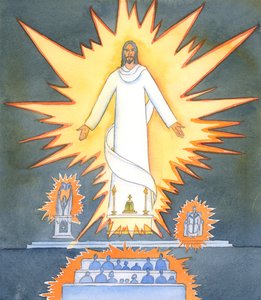 Vapahtajamme Kristus on läsnä pyhissä kirjoituksissa, hän on läsnä papissa, joka on meille "toinen Kristus", hän on läsnä seurakunnassa, joka on Kristuksen ruumis - mutta hän on kuitenkin läsnä ylivoimaisesti, olennaisesti, eukaristisissa lajeissa, 2005 (a tekijältä Elizabeth Wang