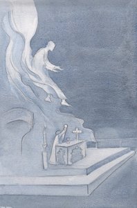 Kristus "liittyy" ystäviensä joukkoon joka kerta, kun pyhä kirkko kutsuu hänet messuun, omien sanojensa juhlallisen lausunnon kautta., 2001 (w/c paperilla) tekijältä Elizabeth Wang
