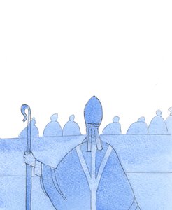 Kristus näkee yhtenä kirkon surullisena virheenä sen, että osa papistosta ei kykene puhumaan välttämättömiä totuuksia, 2005 (akvarelli paperille). tekijältä Elizabeth Wang