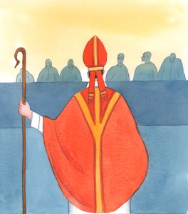 Kristus näkee yhtenä kirkon surullisena virheenä sen, että osa papistosta ei kykene puhumaan välttämättömiä totuuksia, 2005 (akvarelli paperille). tekijältä Elizabeth Wang