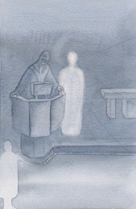 Kristus seisoi papin vieressä, joka luki meille kaikille pyhää evankeliumia, joka oli Kristuksen oma sana., 2000 (paperilla) tekijältä Elizabeth Wang