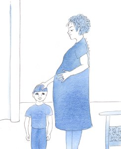 Kristus kertoi minulle, kuinka paljon iloa hänelle antoi nähdä minut täynnä ihmetystä elämän lahjasta joka kerta, kun olin raskaana, 2005 (vesiväri paperille). tekijältä Elizabeth Wang